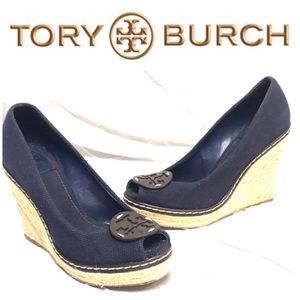 Tory Burch Navy Blue Wedges